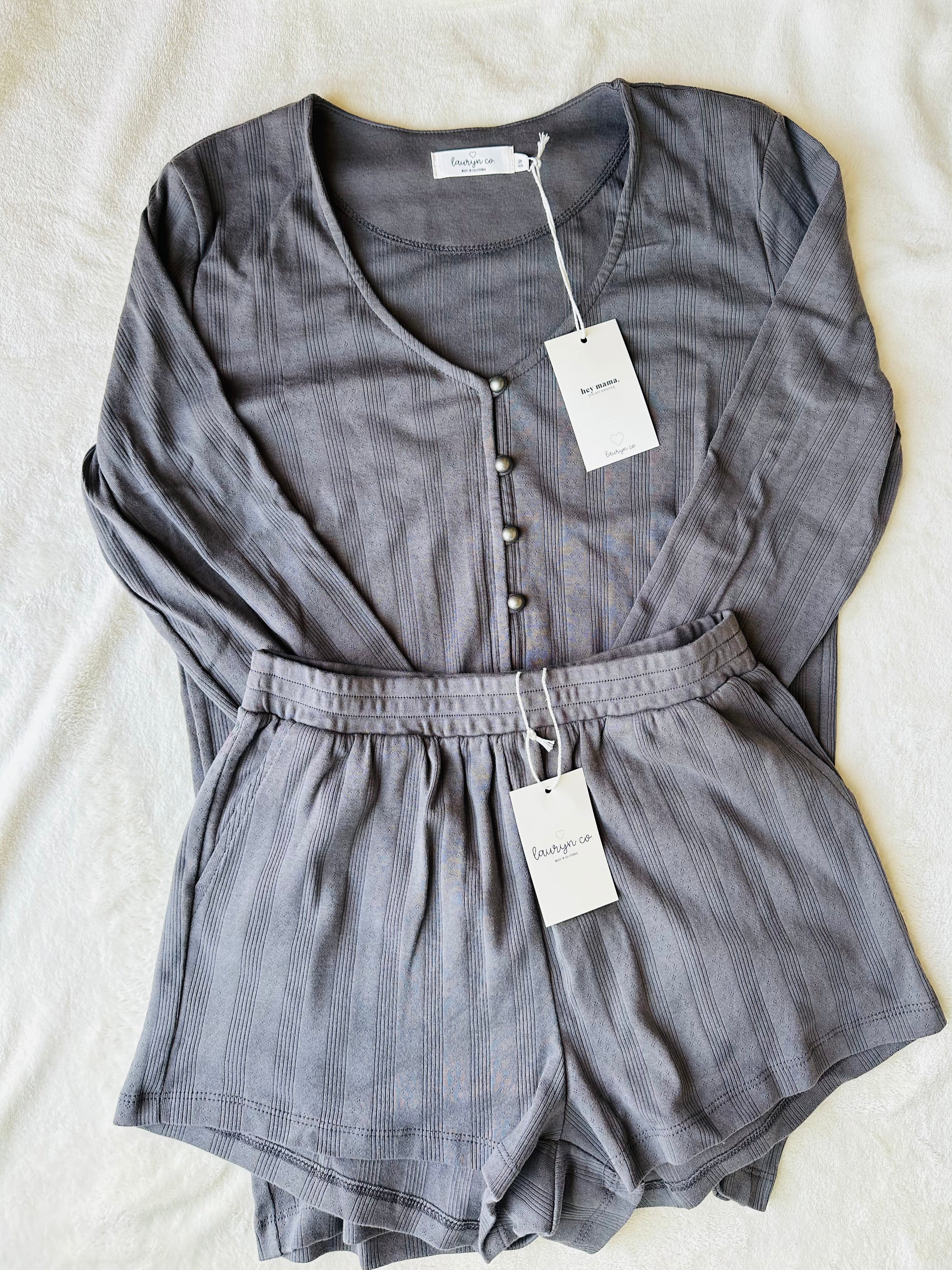 MAMA POINTELLE CARDIGAN + SHORTS (ELEPHANT)