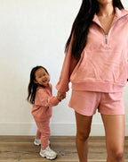 MAMA EMELIE FRENCH TERRY HALF ZIP SHORT SET (DUSTY ROSE)