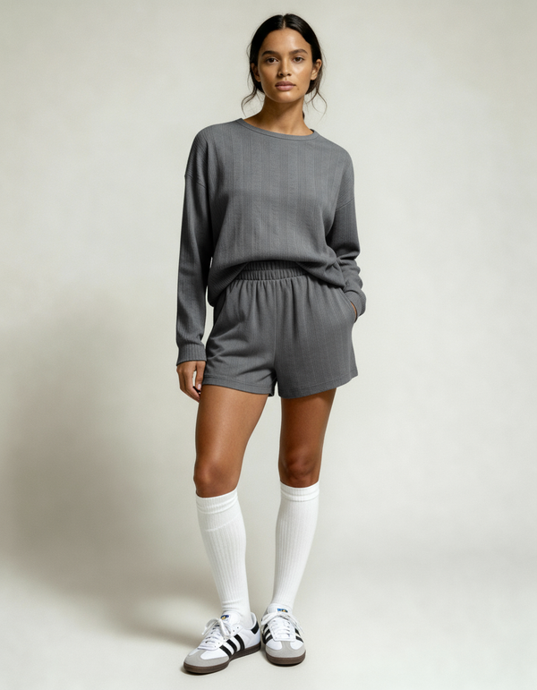 MAMA POINTELLE LONG SLEEVE TOP + SHORTS (ELEPHANT)