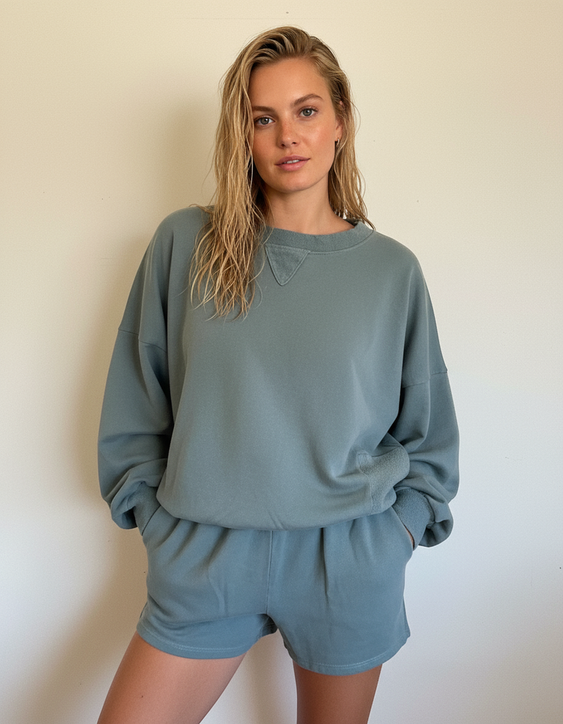 MAMA FRENCH TERRY CREWNECK SHORT SET (SLATE)