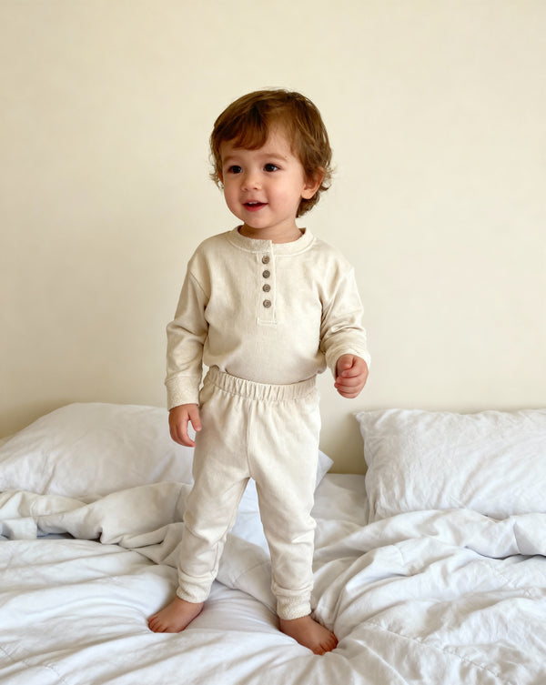 TODDLER FRENCH TERRY HENLEY SET (CREAM)