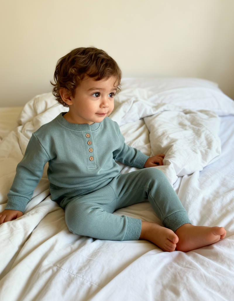 TODDLER FRENCH TERRY HENLEY SET (SLATE)