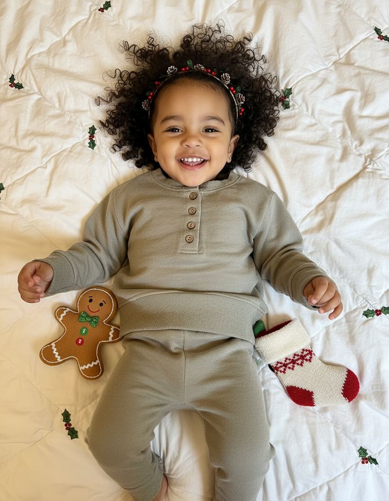 TODDLER FRENCH TERRY HENLEY SET (ASH OLIVE)