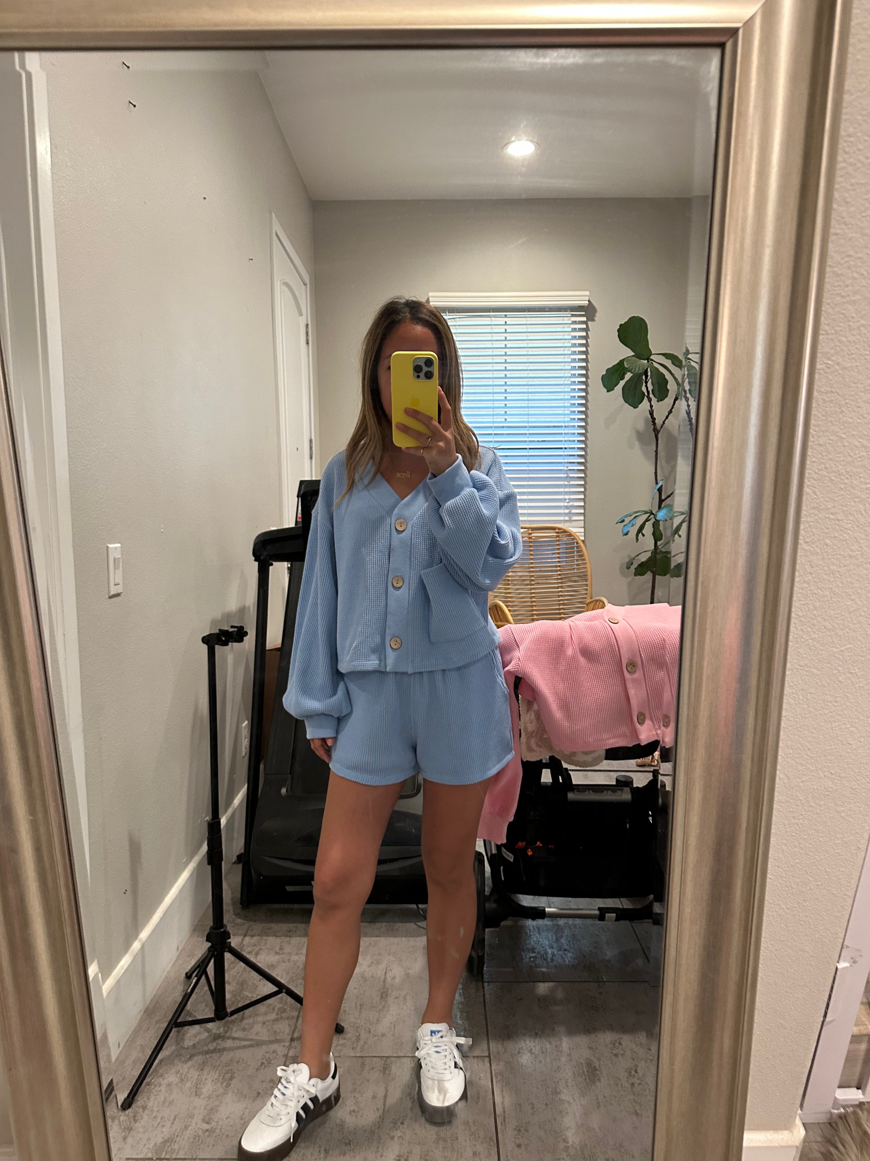 MAMA CARDI WAFFLE TOP + SHORTS SET (SKY BLUE)