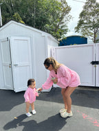 MAMA CARDI WAFFLE TOP + SHORTS SET (BARBIE PINK)