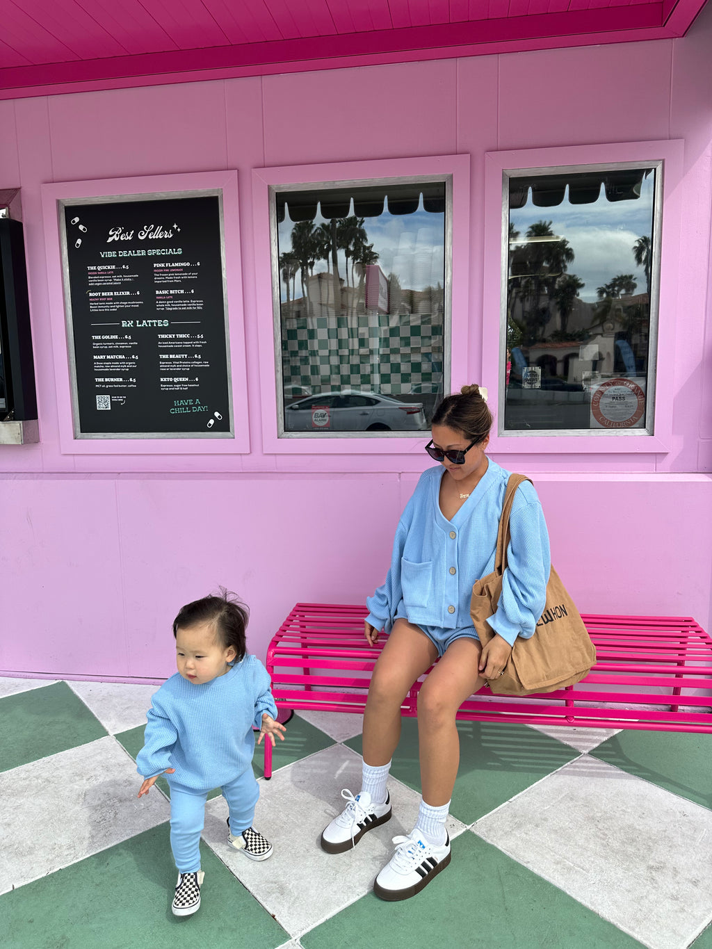 MAMA CARDI WAFFLE TOP + SHORTS SET (SKY BLUE)