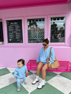 MAMA CARDI WAFFLE TOP + SHORTS SET (SKY BLUE)