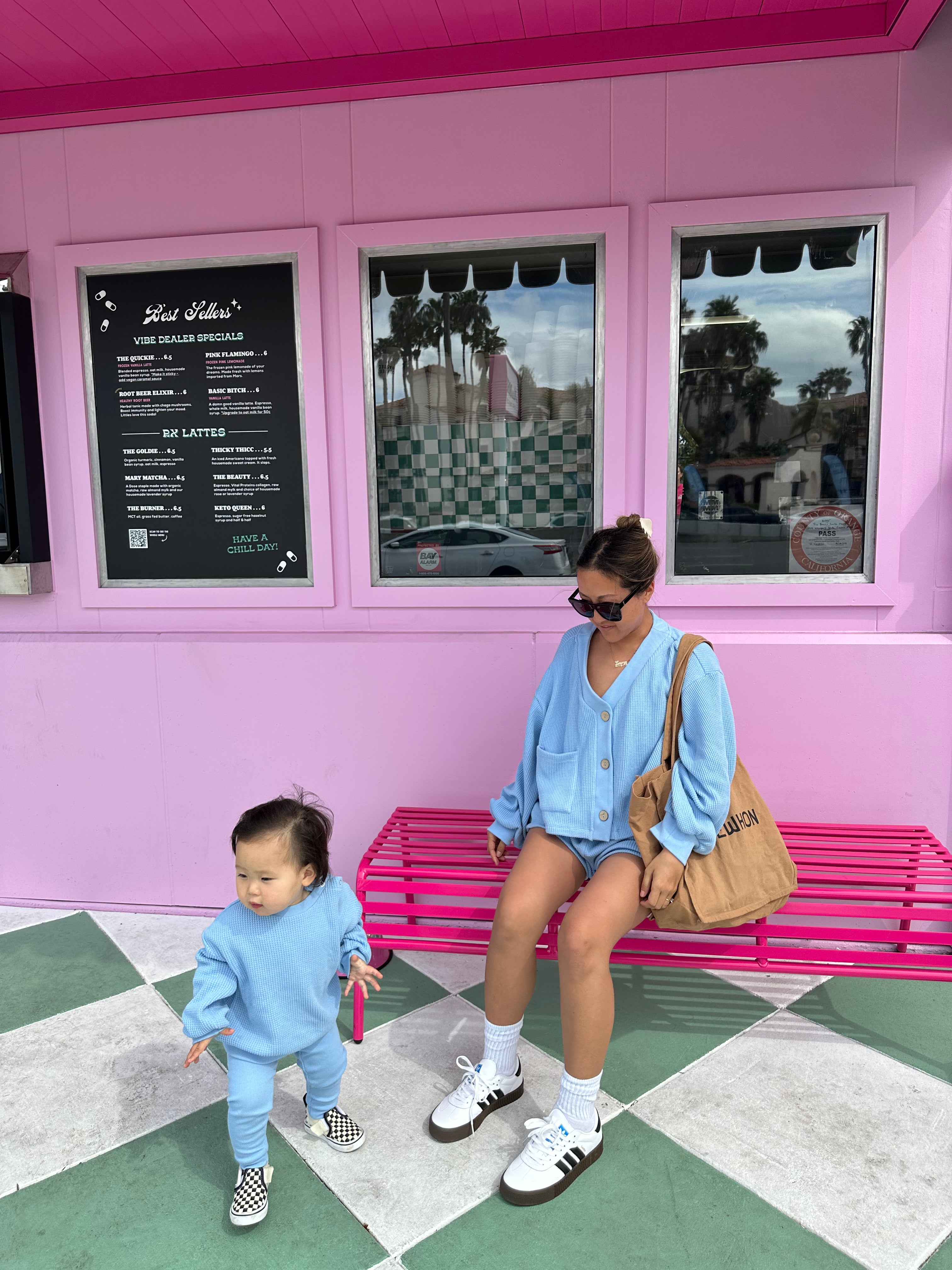 MAMA CARDI WAFFLE TOP + SHORTS SET (SKY BLUE)