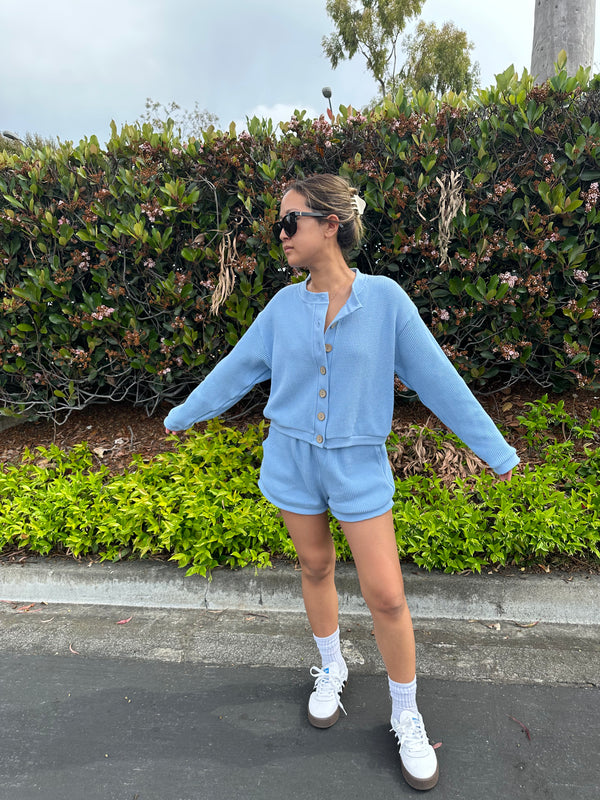 MAMA IVY WAFFLE TOP + SHORTS SET (SKY BLUE)