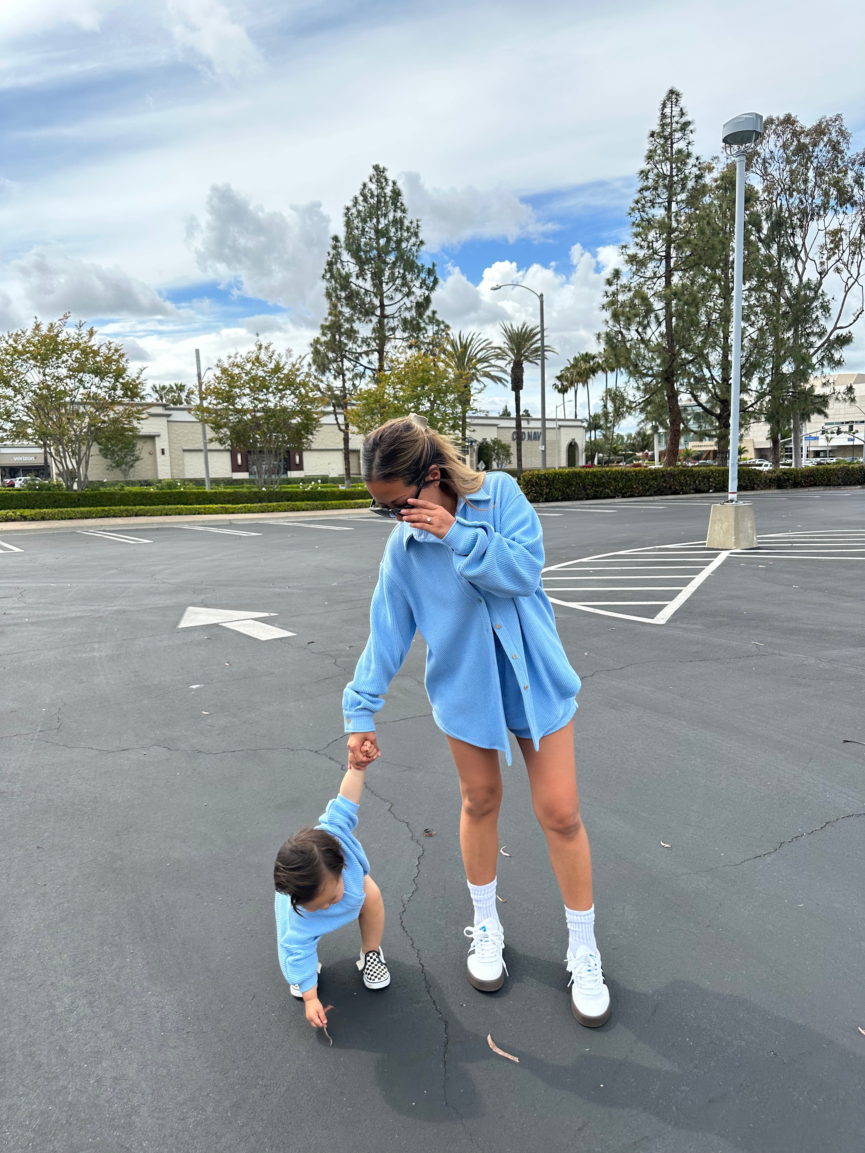 MAMA SHACKET WAFFLE TOP + SHORTS SET (SKY BLUE)