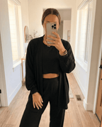 MAMMA BLACK RIBBED LOUNGE SET – WIDE-LEG PANTS