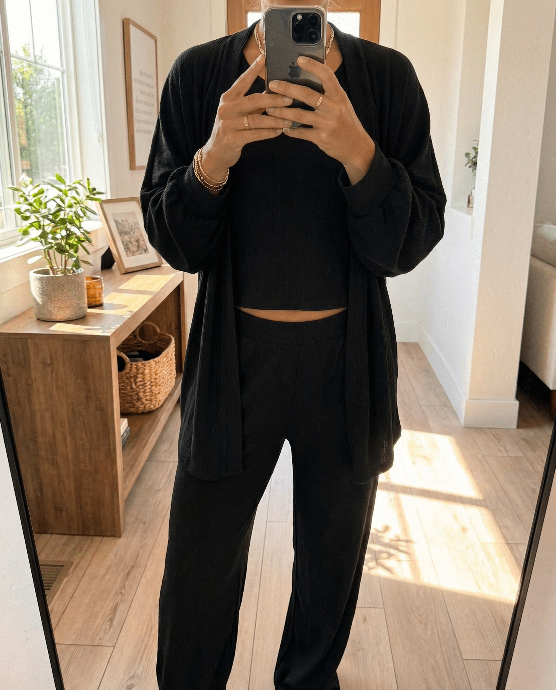 MAMMA BLACK RIBBED LOUNGE SET – WIDE-LEG PANTS