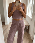 MAMMA RASPBERRY PINK RIBBED LOUNGE SET – WIDE-LEG PANTS