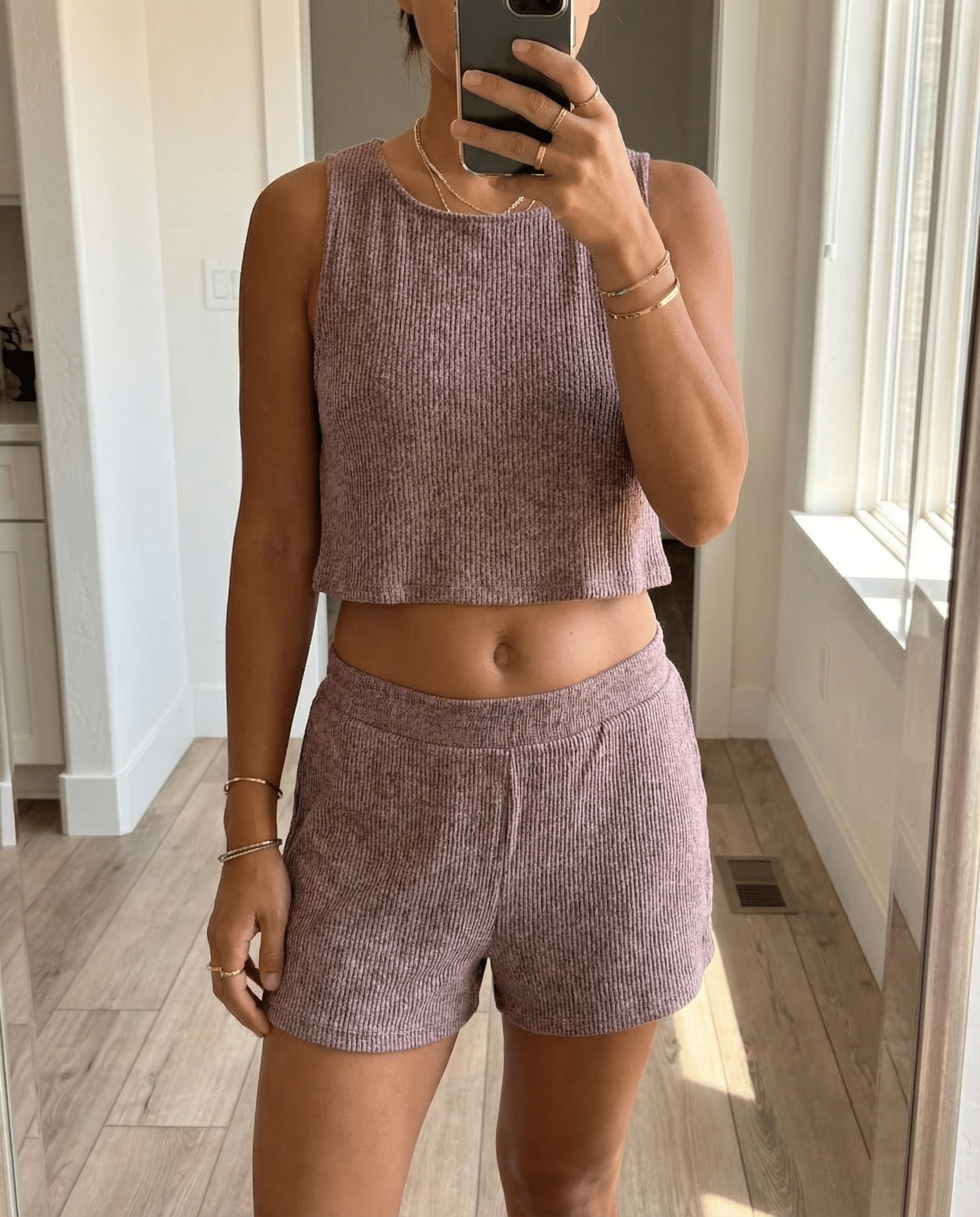 MAMMA RASPBERRY PINK RIBBED LOUNGE SET – SHORTS