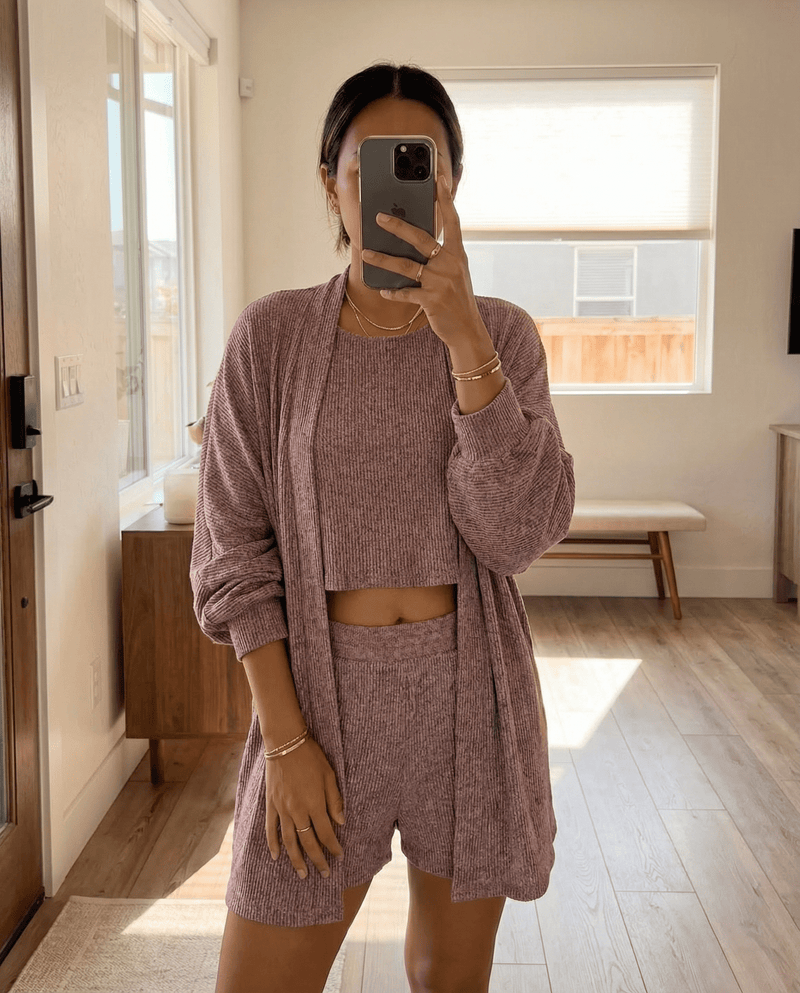 MAMMA RASPBERRY PINK RIBBED LOUNGE SET – SHORTS