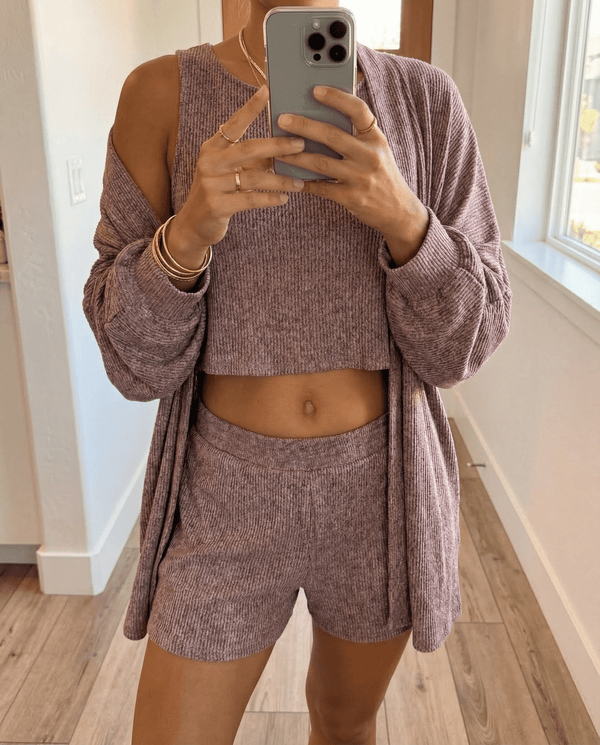 MAMMA RASPBERRY PINK RIBBED LOUNGE SET – SHORTS