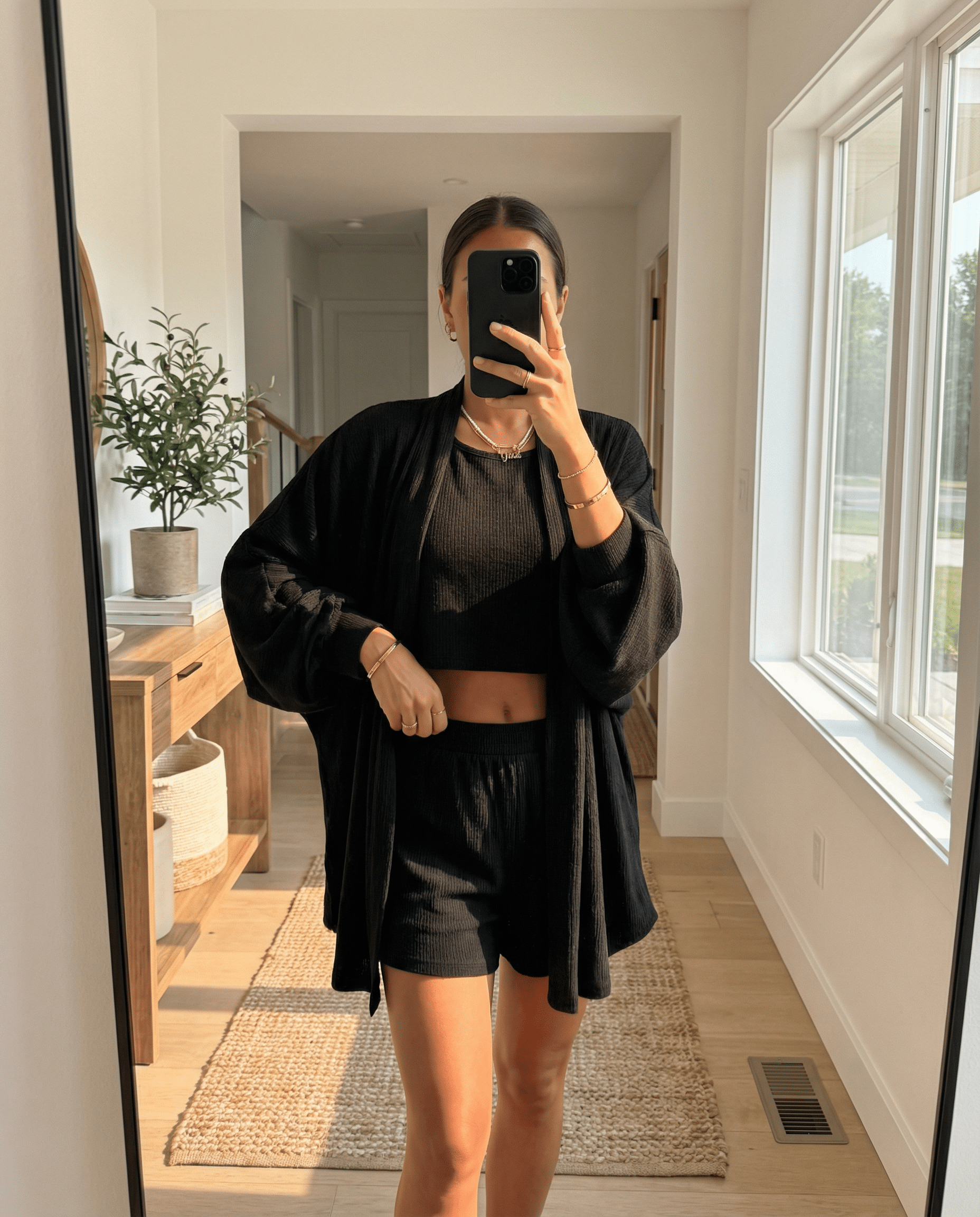 MAMMA BLACK RIBBED LOUNGE SET – SHORTS