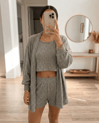 MAMMA HEATHER GREY RIBBED LOUNGE SET – SHORTS