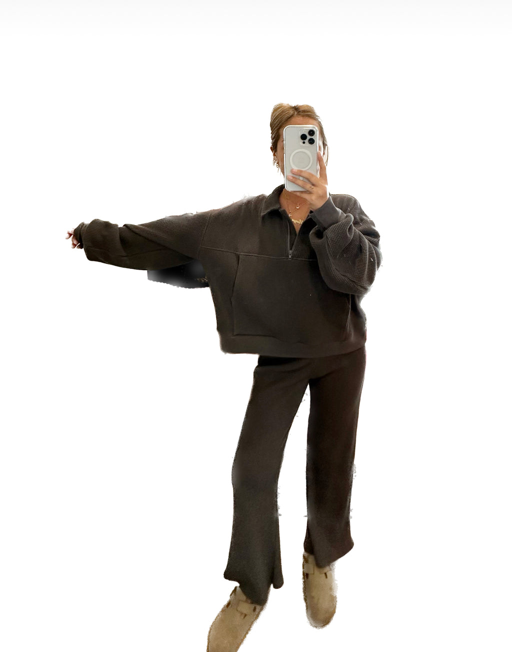 MAMA HALF ZIP SWEATER + PANTS SET (FOG)