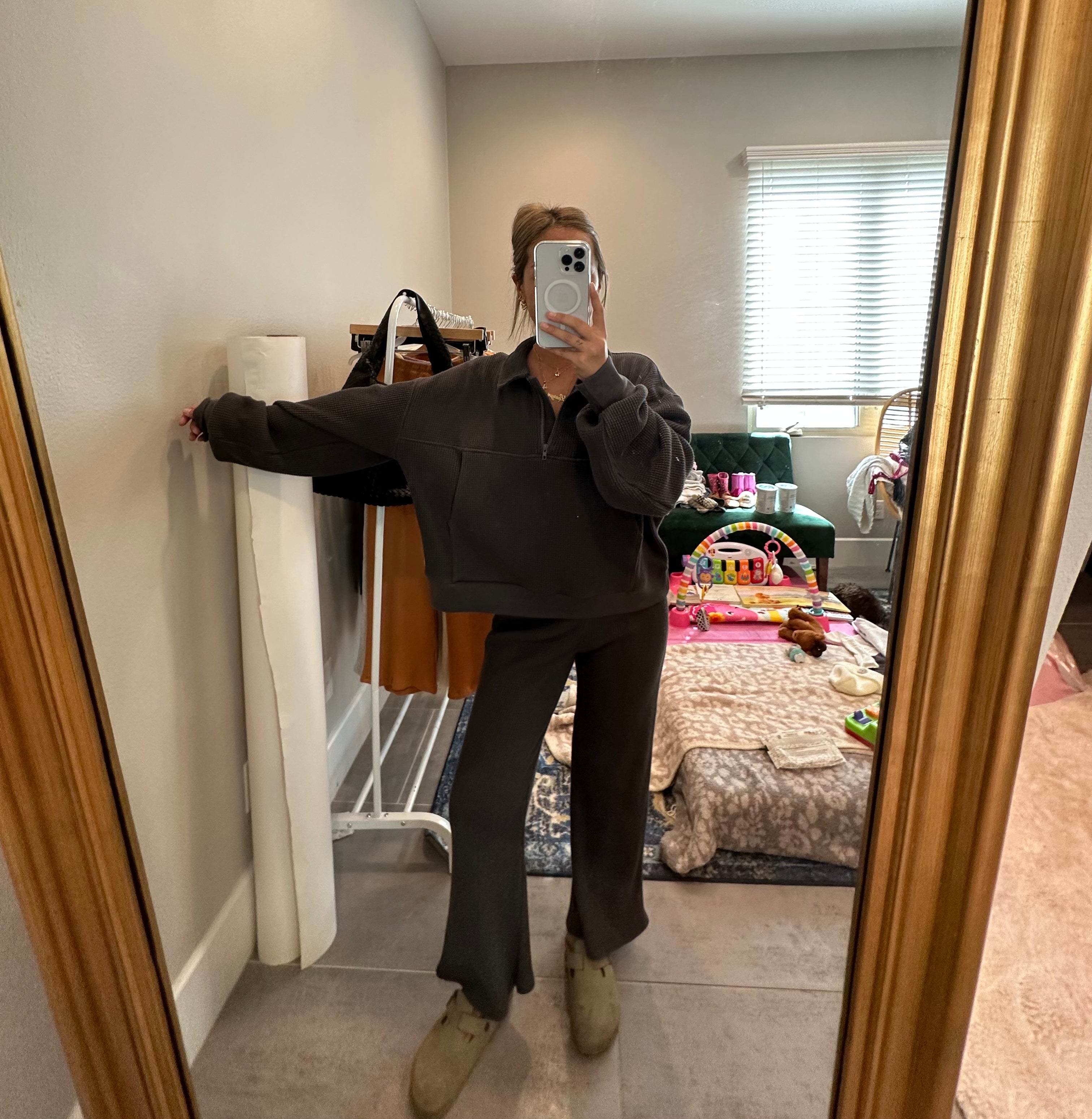 MAMA HALF ZIP SWEATER + PANTS SET (FOG)