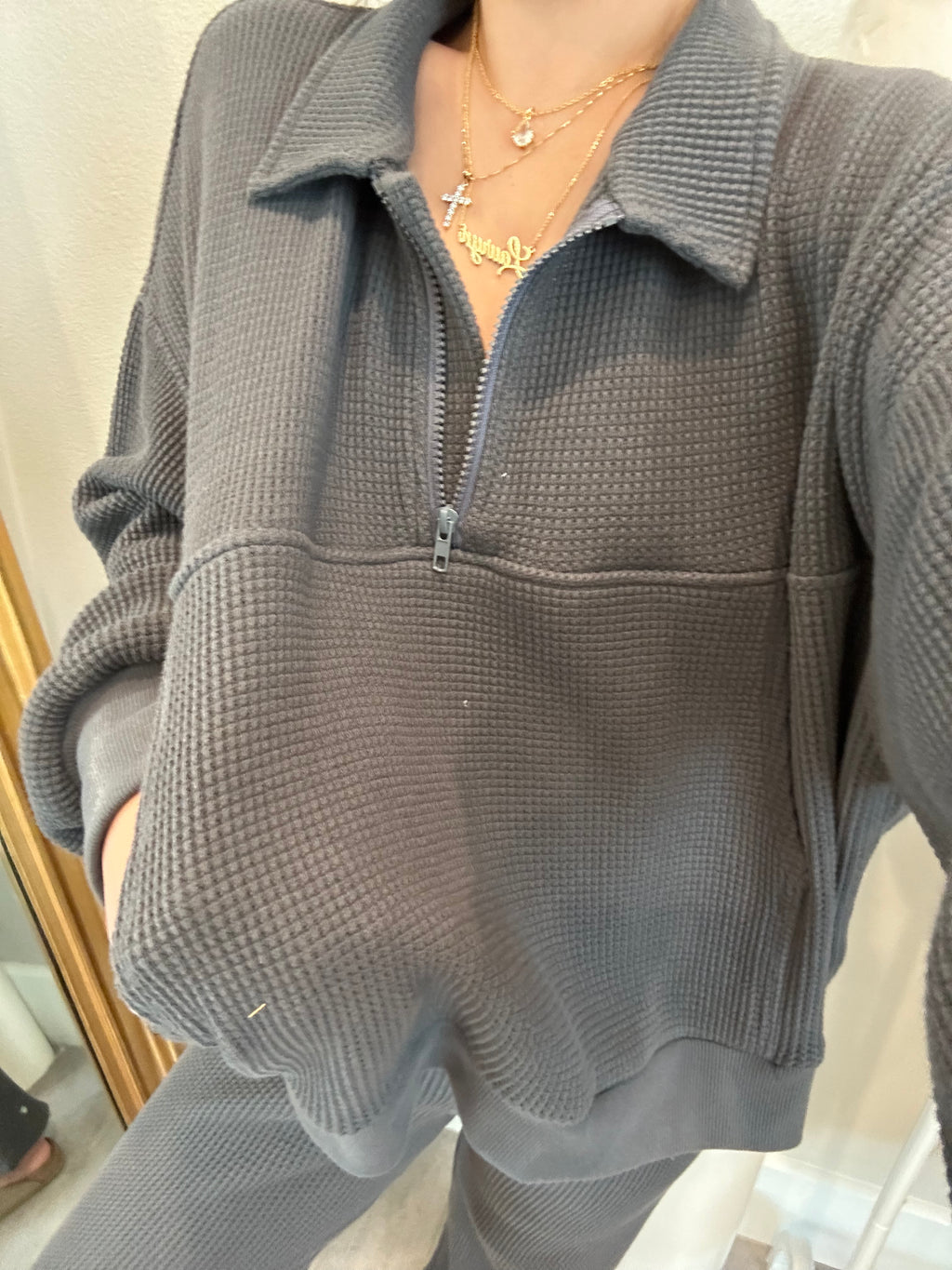 MAMA HALF ZIP SWEATER + PANTS SET (FOG)