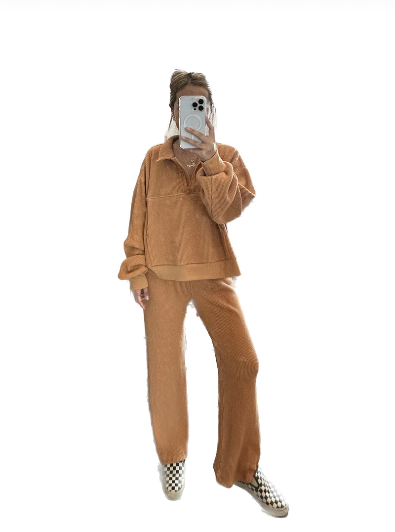 MAMA HALF ZIP SWEATER + PANTS SET (PUMPKIN SPICE)