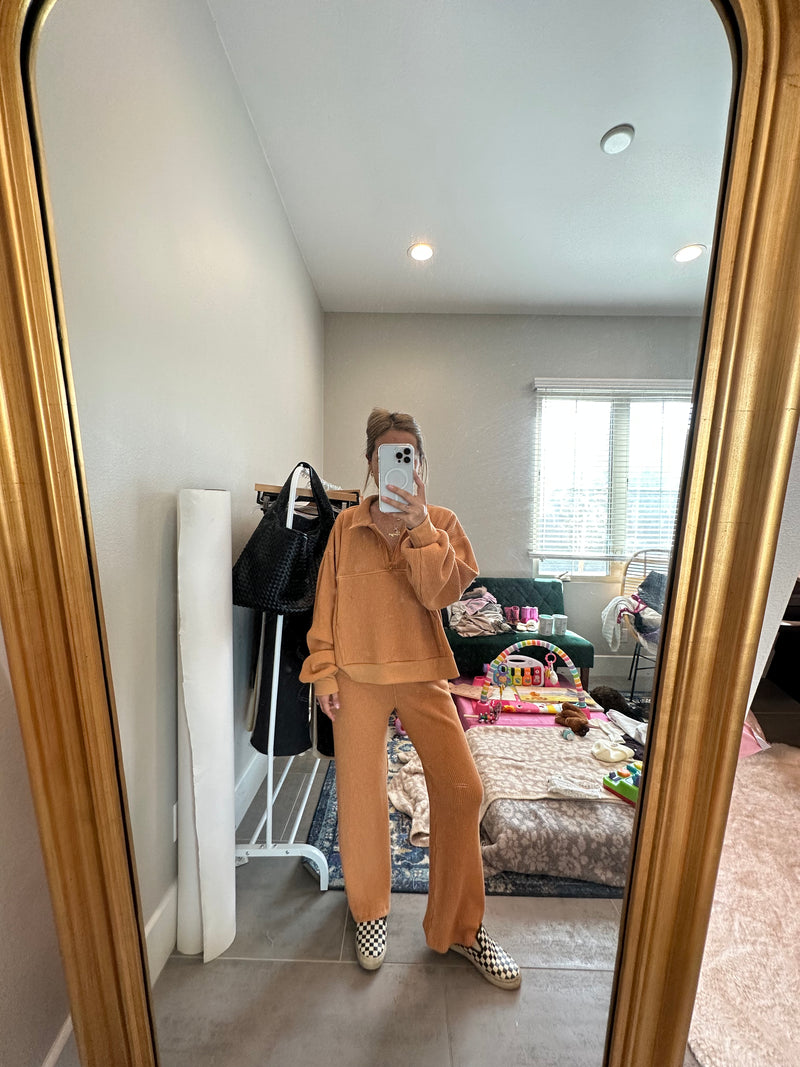 MAMA HALF ZIP SWEATER + PANTS SET (PUMPKIN SPICE)