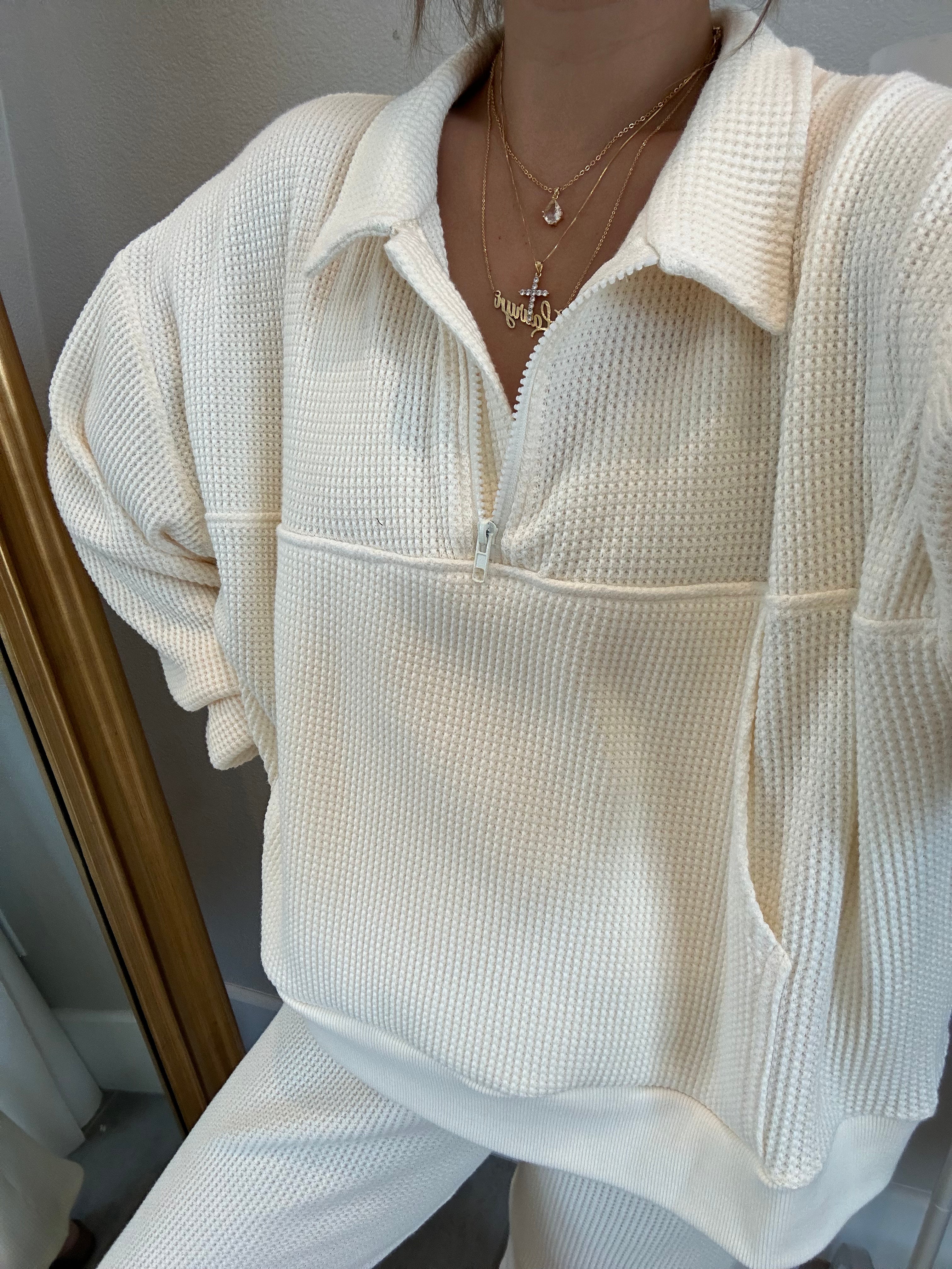 MAMA HALF ZIP SWEATER + PANTS SET (BUTTERCREAM)